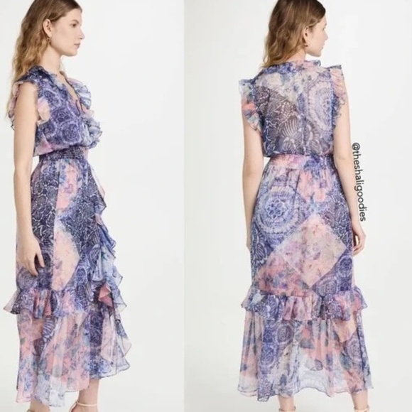 MISA Kidada Dress Namaskar Patchwork Ruffle Midi Size XS - Picture 1 of 6